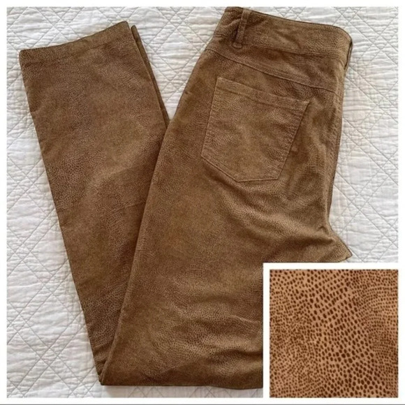 Tribal Womens Animal Print Brown Dotted Straight Leg Corduroy Pants Caramel 10 - Picture 2 of 13